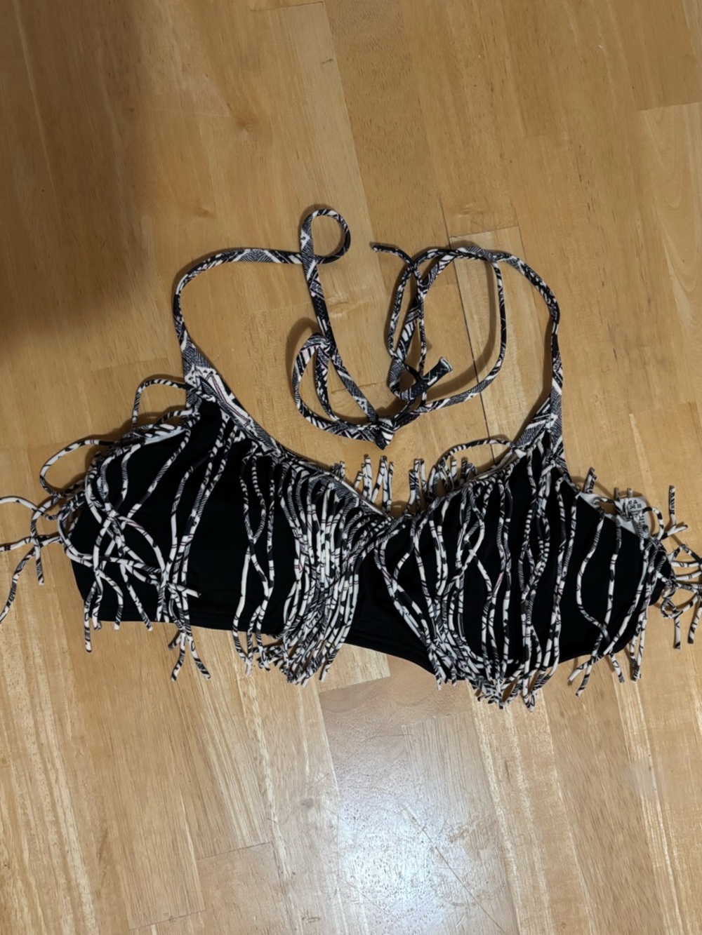 PINK Victoria's Secret Black Fringe Halter Swim Bikini